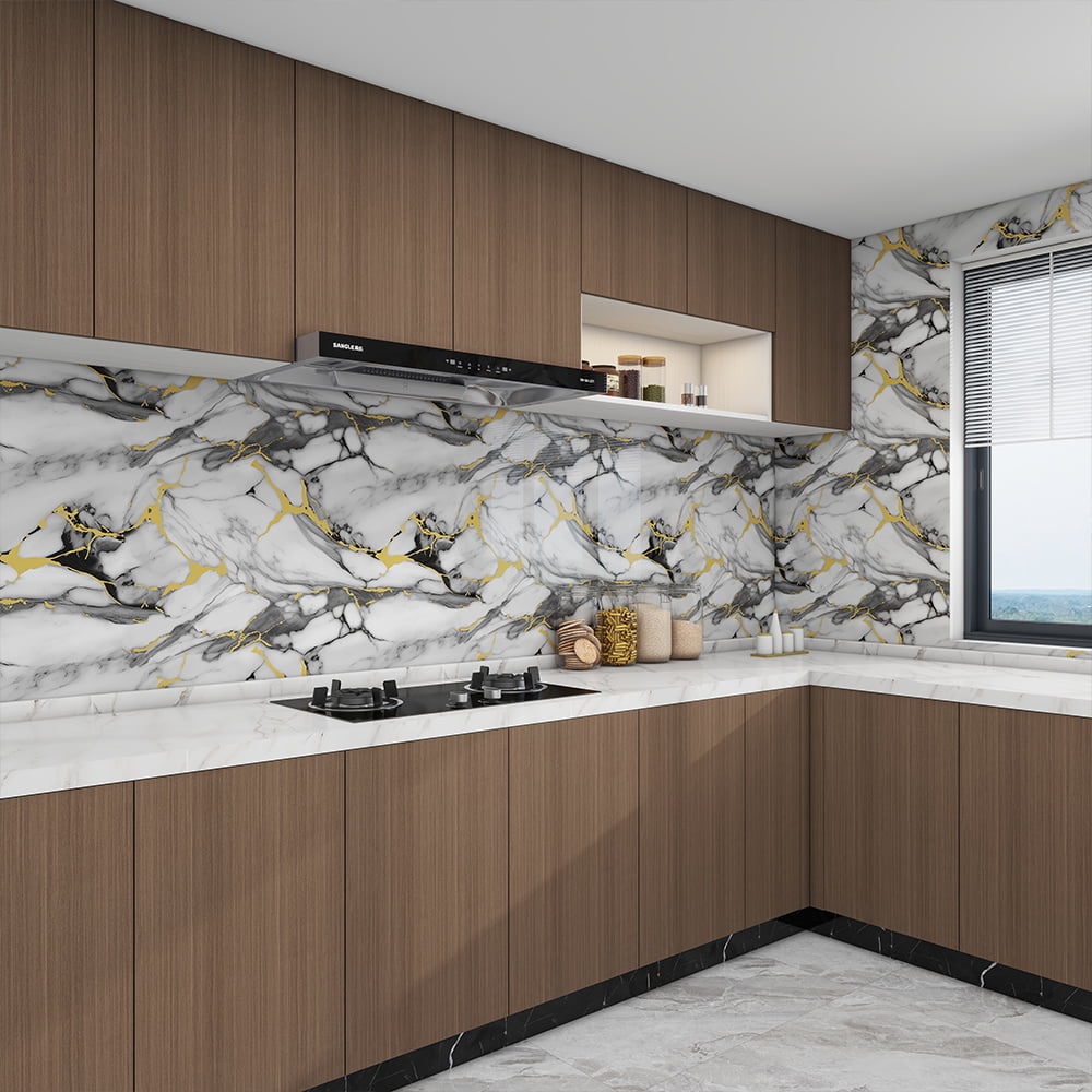 আধুনিক উচ্চ চকচকে মার্বেল ওয়ালপেপার রোল পিভিসি স্ব আঠালো জলরোধী অভ্যন্তরীণ সজ্জা মার্বেল শীট স্টিকার